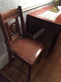 Mahogany and rush seated chair - with drop leaf dining table