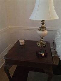 Side table, and lamp