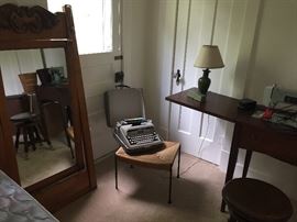 vintage typewriter, pivot antique mirror, Kenmore sewing machine in case and more!