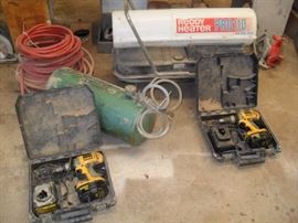 Dewalts, portable air tank , readdy heater and air hoses