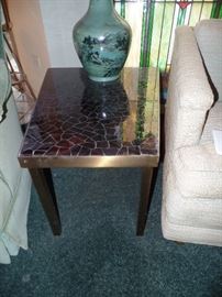 Bronze and mosaic trapezoid table 
