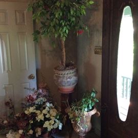 Foyer has additional plants & tree in lovely pot & stand
