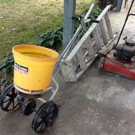 Outdoor - metal ladder, spreader, lawnmower