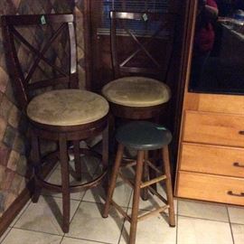 2 matching bar stools & smaller stool