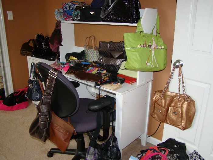 desk and purses 