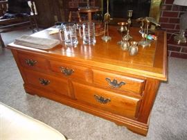 Broyhill large coffee table with storage in oak.