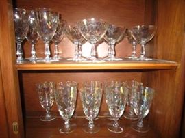 Fostoria stemware-Champagnes, Wines, and waters.