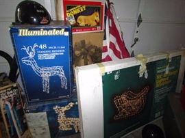 lots of lighted Christmas decorations for indoor and out.