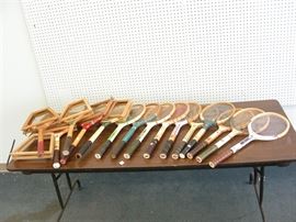 Large Lot of Vintage Wood Tennis Rackets
