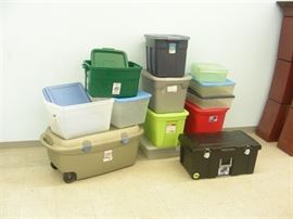 Huge Lot of Lidded Totes Bins Etc.
