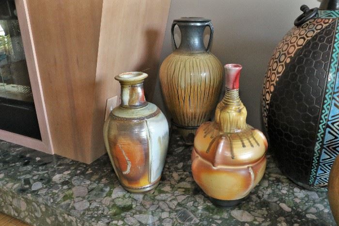 Signed studio pottery vases (approx. 19"-23")