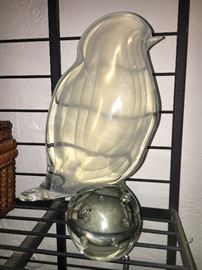 Hand blown bird on ball