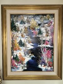 This is a painting by Chinese Artist, Tinyan, born in 1942, "Winter Stream" - signed and absolutely beautiful! Oil on Canvas, 39"x29".