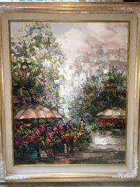 Another oil on canvas, signed by artist. "Flower Market"