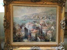 Original oil by artist Lucien Delarue, contempory French artist 18 x 21 "Menton-France" 