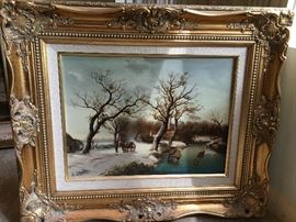 R. Jacobi (Dutch, 20th Century) Oil on Board 
 Undated, signed lower left, depicting a winter landscape 