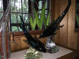 Hand blown whale, shark, colorful fish