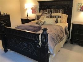 Britannia Rose Queen bedroom set from order only line at Ashley's Furniture. Beautiful black ornate set.