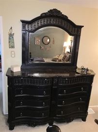 Dresser with marble top, cedar drawers with velvet lining.