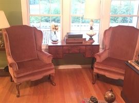 Pink velvet wing back chairs. Sideboard has been sold. 