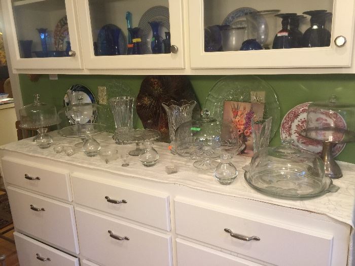 Tremendous collection of glass and Crystal cake plates and serving pieces. 