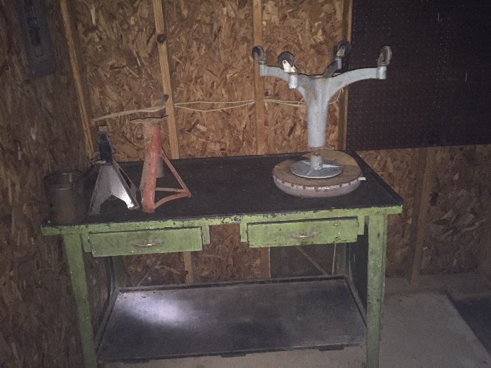 Vintage metal desk with stool