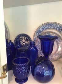 Blue and White glass and China. 
