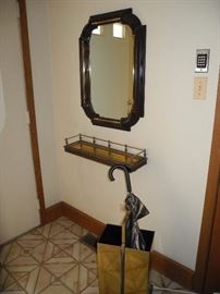 Mirror, shelf and umbrella holder  - brass