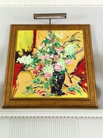 Lovely original oil with gold frame and portrait light