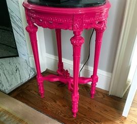 Fabulous Hot Pink designer side tables with black marble tops
