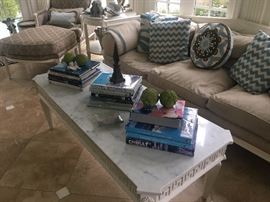 Painted white marble top table with Greek Key design