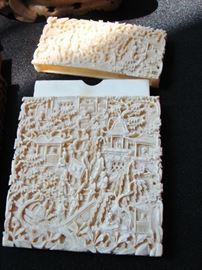 Ivory card case. Note the intricate carving.