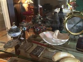 Abalone Basket, Lave Carved Statue, Sterling, 19th Century Incense Burners