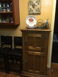 Antique Oak Ice Box with Detailed Carved Doors
