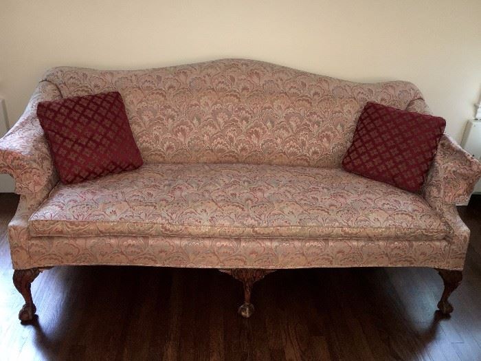 Down stuffed, Queen Anne Style, camel back sofa