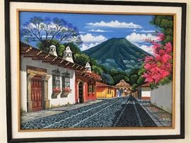 Guatamalan artist - lovely scene in Guatamala with volcano in background
