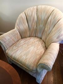 Easy chair, upholstered, scallop back. (2)
