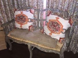 beautiful setee and notice the custom made draperies that are on three windows