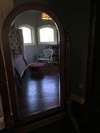 huge bedroom mirror on a stand (can you see what's in the mirror?--it's all for sale)
