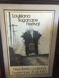Earl Hebert signed 1980 Sugarcane Festival poster--framed