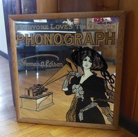 Large Replica Edison Phonograph Advertising Mirror from the 70’s