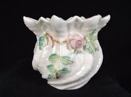 Belleek twisted shell and rose