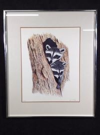 Artist signed print of racoons