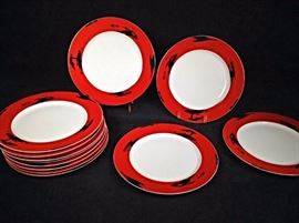 Mikasa Negora Red Dinner Plate, Fine China Dinnerware Black Brushstrokes, Red R