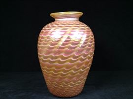 Lundberg studios signed blown glass vase