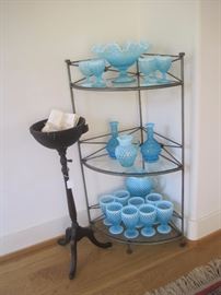 COLLECTION OF FENTON BLUE OPALESCENT HOBNAIL PIECES
