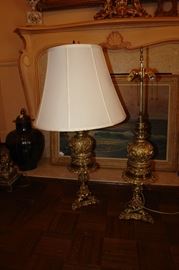 Heavy brass decorative lamps - made from oil lamps