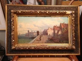 Ludwig Hermann van HOOM 19th Century Oil on Board View of Utrecht Gilt Frame