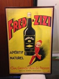 Original French Fred Zizi Aperitif Poster Aux Grands Vin de France Vintage Litho