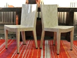 6 Deluxe signed Karl Springer JMF Chairs Tessellated Fossil Coral 1970s Mod (2 shown)